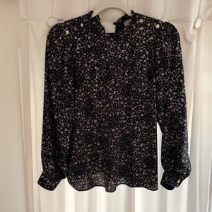 Loft Petite XS blue Flower Shirt Blouse Like New